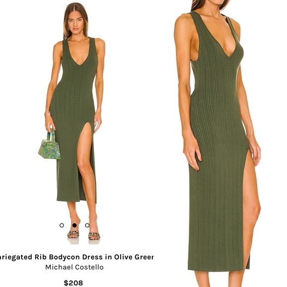 Michael Costello Dresses | Revolve Variegated Rib Bodycon Dress in Olive Green | Color: Green | Size: XL | Lanoireboutique's Closet